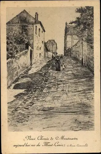 Künstler Ak Paris XVIII., Vieux Chemin de Montmartre, rue du Mont Cenin