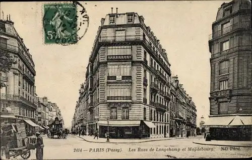 Ak Paris Passy, Les Rues de Longchamp et Magdebourg