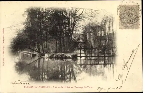 Ak Fleury sur Andelle Eure, Vue de la rivière au Vannage Saint Victor