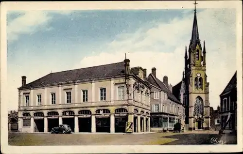 Ak Mondoubleau Loir et Cher, Les halles, L'eglise