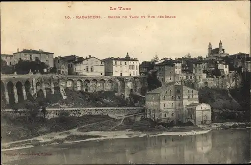 Ak Rabastens Tarn, Bords du Tarn et vue générale