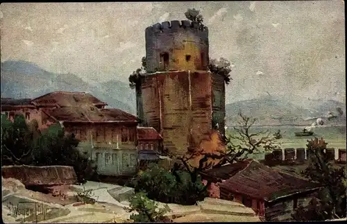 Künstler Ak Konstantinopel Istanbul Türkei, Turm, Bosporus