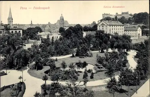 Ak Pirna in Sachsen, Friedenspark, Schloss Sonnenstein
