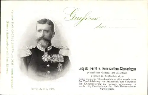 Ak Fürst Leopold von Hohenzollern Sigmaringen, General der Infanterie