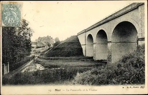 Ak Mer Loir et Cher, La passerelle, Le viaduc