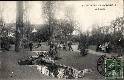 Ak Montreuil sous Bois Seine Saint Denis, Le Square, etang, palmiers