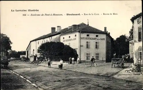 Ak Dieulouard Lothringen Meurthe et Moselle, Rue de la Gare, Route de Metz