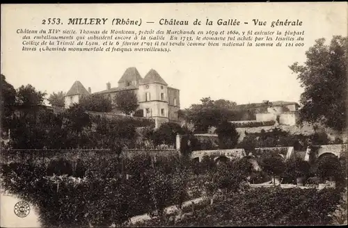Ak Millery Rhône, Château de la Gallée, Vue générale