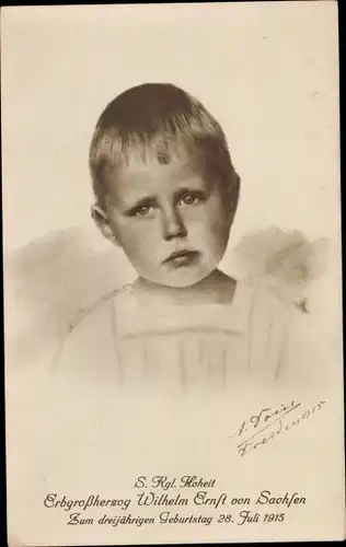 Künstler Ak Erbgroßherzog Wilhelm Ernst von Sachsen, drei Jahre alt