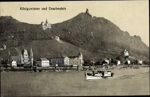 Ak Königswinter am Rhein, Blick zum Drachenfels, Ort