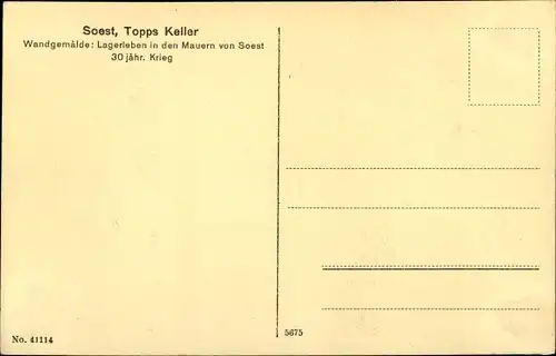 Ak Soest in Nordrhein Westfalen, Topps Keller, Innenansicht, Wandgemälde Lagerleben 30 Jähr. Krieg