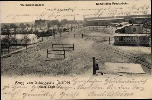 Ak Jüterbog in Brandenburg, Wellblechbaracken, Schießplatz, Neues Lager, Kgl. Proviantamt