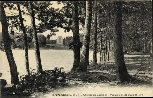 Ak Orchaise Loir et Cher, Le chateau du Guerinet, Vue de la piece d'eau et parc