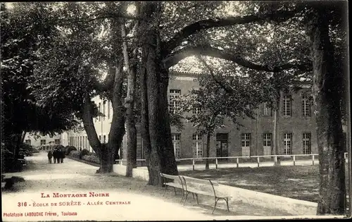 Ak Sorèze Tarn, Ecole, Allée Centrale, Schule