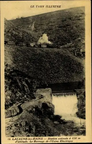 Ak Lacaune les Bains Tarn, Station estivale, Barrage de l'Usine Electrique, Dampflok