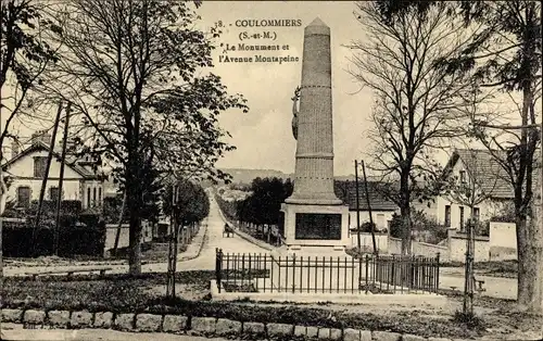 Ak Coulommiers Seine et Marne, Le Monument, L'Avenue Montapeine