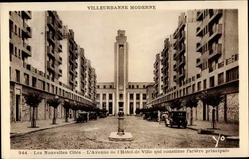 Ak Villeurbanne Rhône, L'Avenue de l'Hôtel de Ville