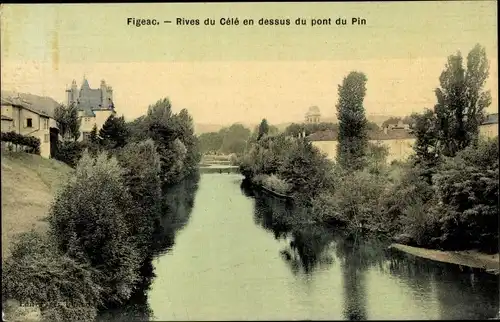 Ak Figeac Lot, Rives du Cele en dessus du pont du Pin