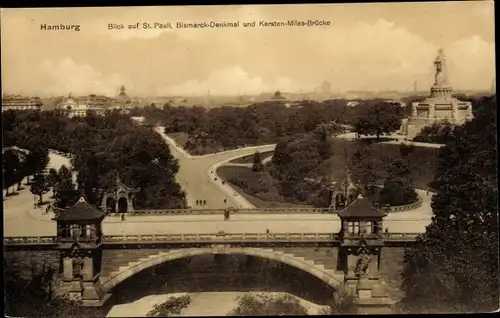 Ak Hamburg St. Pauli, Bismarckdenkmal, Kersten Miles Brücke