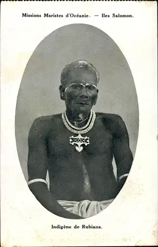 Ak Indigène de Rubiana, Missions Maristes d'Océanie, Iles Salomon