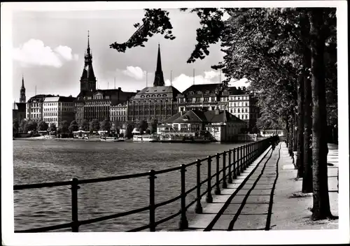 Ak Hamburg, Binnenalster und Jungfernstieg mit Alsterpavillon