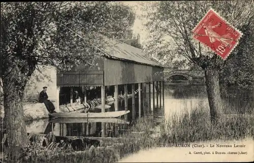 Ak Dun sur Auron Cher, Le Nouveau Lavoir, barque, pont