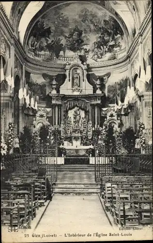 Ak Gien Loiret, L'Intérieur de l'Église Saint Louis