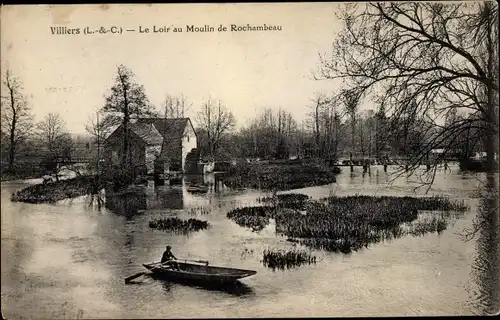 Ak Villiers Loir et Cher, Le Loir au Moulin de Rochambeau