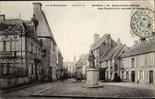 Ak Bayeux Calvados, Statue d'Alain Chartier