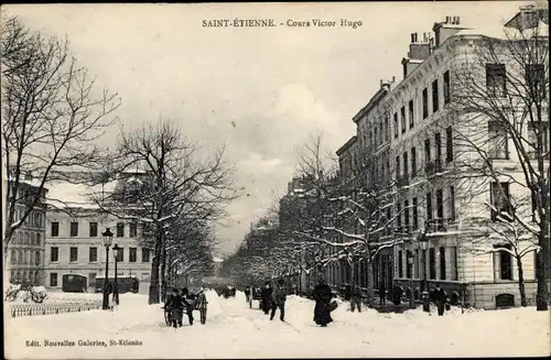 Ak Saint Étienne Loire, Cours Victor Hugo, hiver, neige