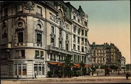 Ak Saint Étienne Loire, Hotel des Ingenieurs et l'Avenue du President Faure, Restaurant Gruber