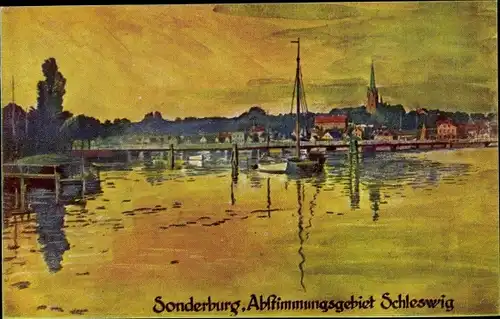 Künstler Ak Sønderborg Sonderburg Dänemark, Hafenpartie