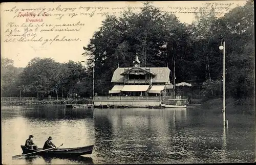 Ak Freiberg in Sachsen, Kreuzteich, Ruderboot