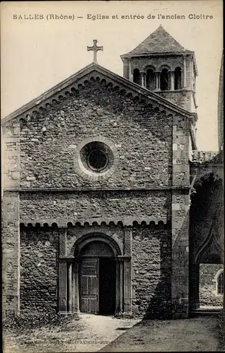 Ak Salles Rhône, Église et Entrée de l'ancien Cloître