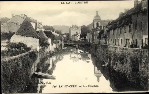 Ak Saint Cere Lot, Les Recollets, pont, eglise