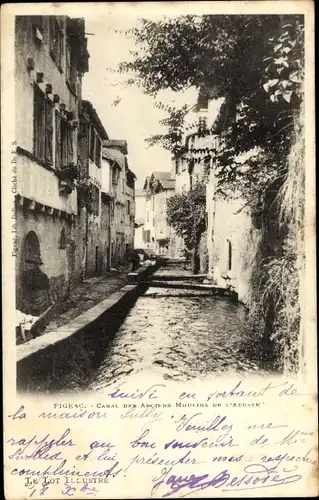 Ak Figeac Lot, Canal des anciens Moulins de l'Abbaye