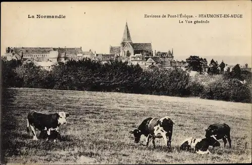 Ak Beaumont en Auge Calvados, Vue générale, des Vaches