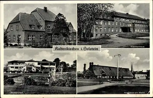 Ak Kaltenkirchen in Schleswig Holstein, Landwirtschaftsschule, Krankenhaus, Bad, Arzthaus