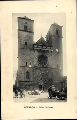 Ak Gourdon Lot, Eglise Saint Pierre, marchands