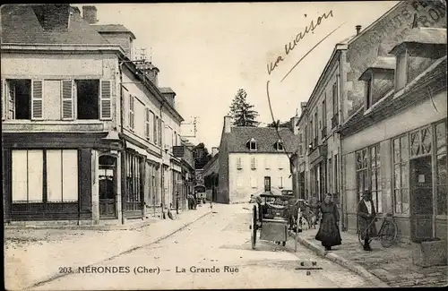 Ak Nerondes Cher, La Grande Rue, maisons