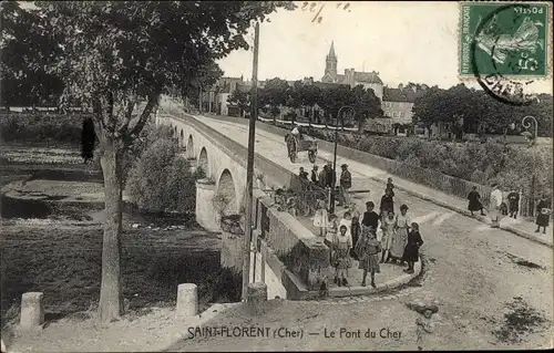 Ak Saint Florent Cher, Le Pont du Cher, eglise