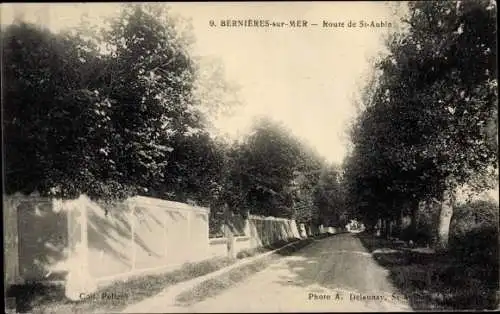 Ak Bernières sur Mer Calvados, Route de Saint Aubin