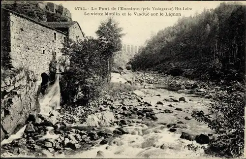 Ak Yssingeaux Haute Loire, Le Pont de l'Enceinte, vieux Moulin et le Viaduc, Wassermühle