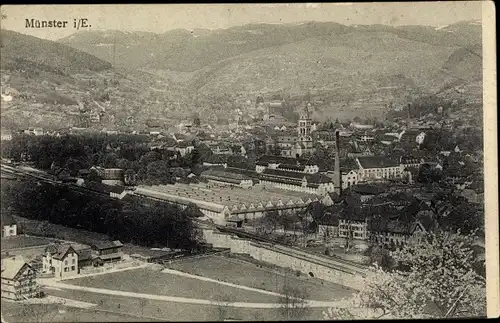 Ak Munster Münster Elsaß Elsass Haut Rhin, Panorama, Fabrik