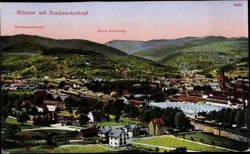 Ak Munster Münster Elsaß Elsass Haut Rhin, Reichsackerkopf, Hotel Altenberg, Panorama