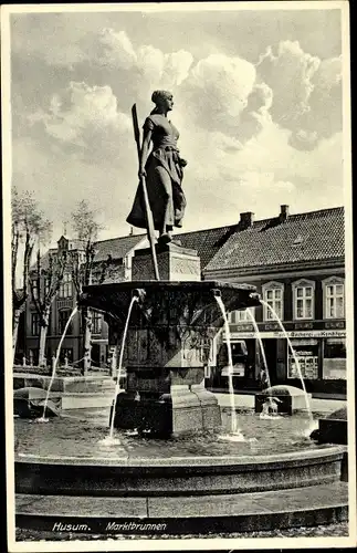 Ak Husum in Nordfriesland, Marktbrunnen