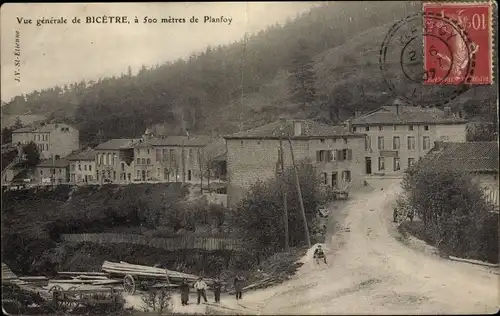 Ak Bicetre Loire, Vue générale, transport des bois