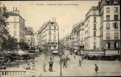 Ak Paris Temple, Place du Pont Louis Philippe