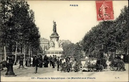 Ak Paris Temple, Place de la République, le Marché aux Fleurs