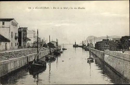 Ak Algeciras Andalusien, Rio de la Miel y los dos Muelles
